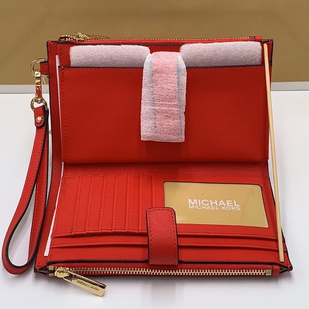 MICHAEL KORS LARGE DOUBLE ZIP WRISTLET WALLET DARK SANGRIA COLOR - Picture 7 of 12